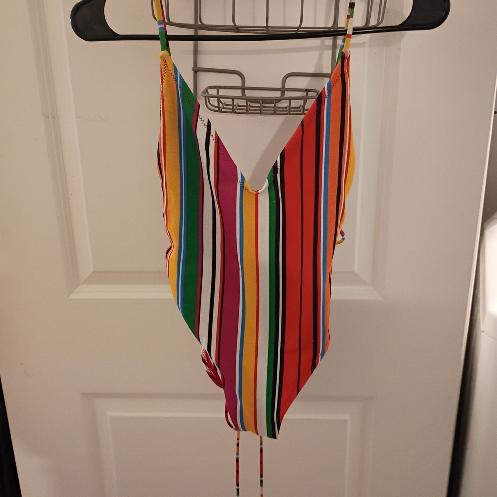 Colorful Striped Womens One Piece Swimsuit, Sz Small